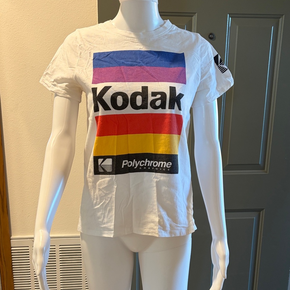 Kodak Women's White Tee with Multicolor Stripes